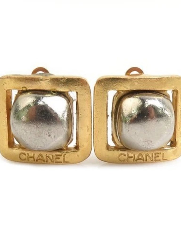 Auth Chanel Clip On Earrings Gold/Silver Metal - E61633a